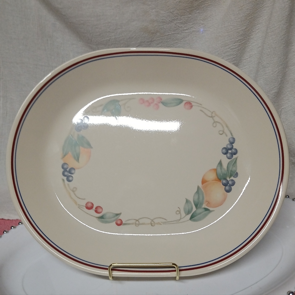 Corning Abundance Elegant Cream Oval Platter with Fruit Design